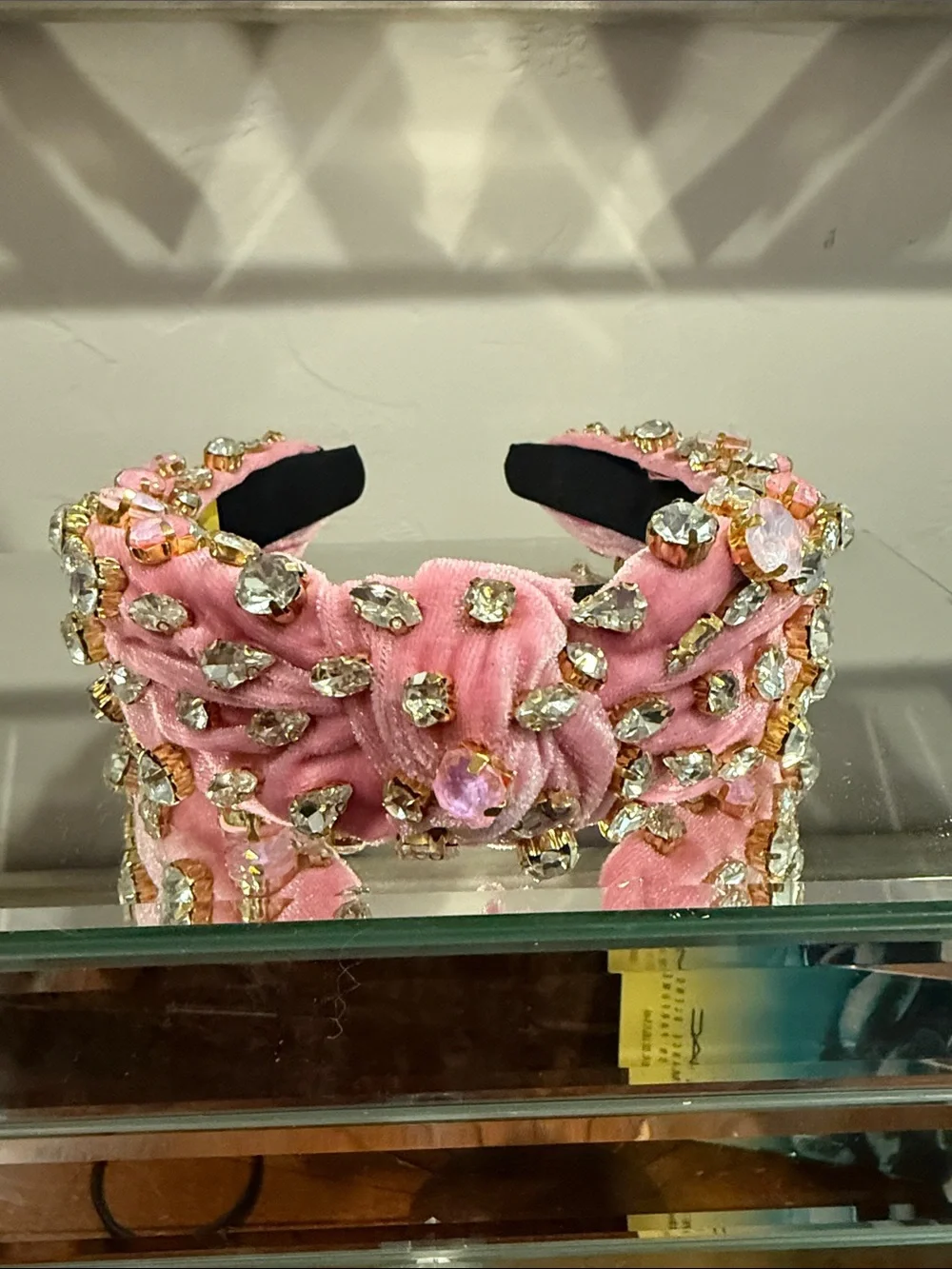 Pink Velvet Crystal Embellished Knotted Headband
